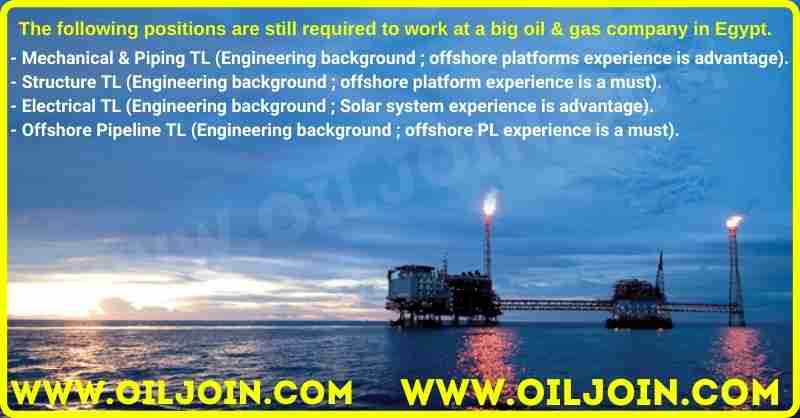 Mechanical Piping Offshore Pipeline Electrical oil gas company Egypt Jobs