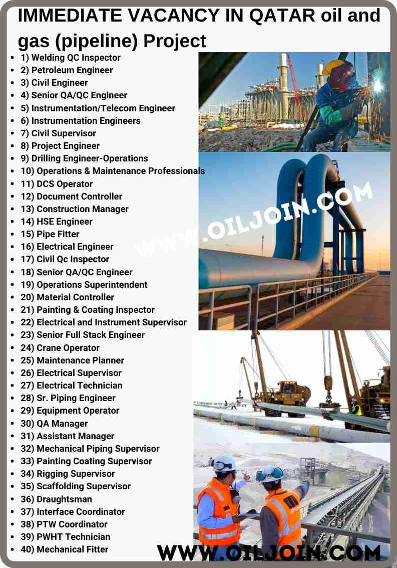 QATAR oil and gas pipeline Project VACANCY