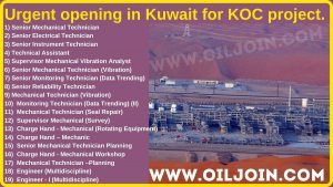 Mechanical Electrical Instrument Technician Kuwait for KOC project Jobs