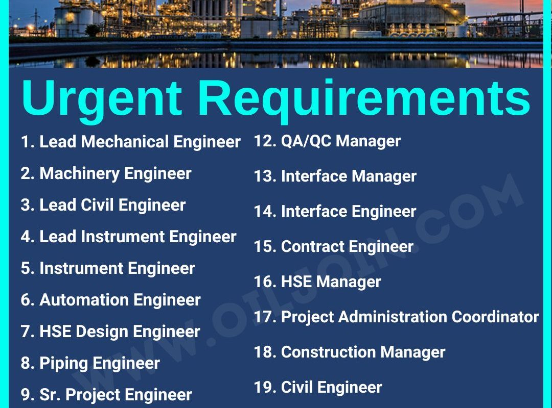 Mechanical Civil Piping Instrument Engineer HSE Jobs