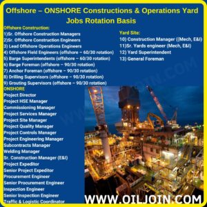 Offshore Onshore Constructions & Operations Yard Jobs