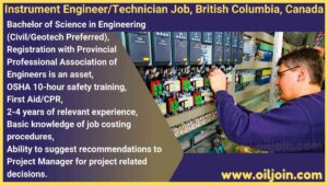 Instrument Engineer/Technician Job, British Columbia, Canada